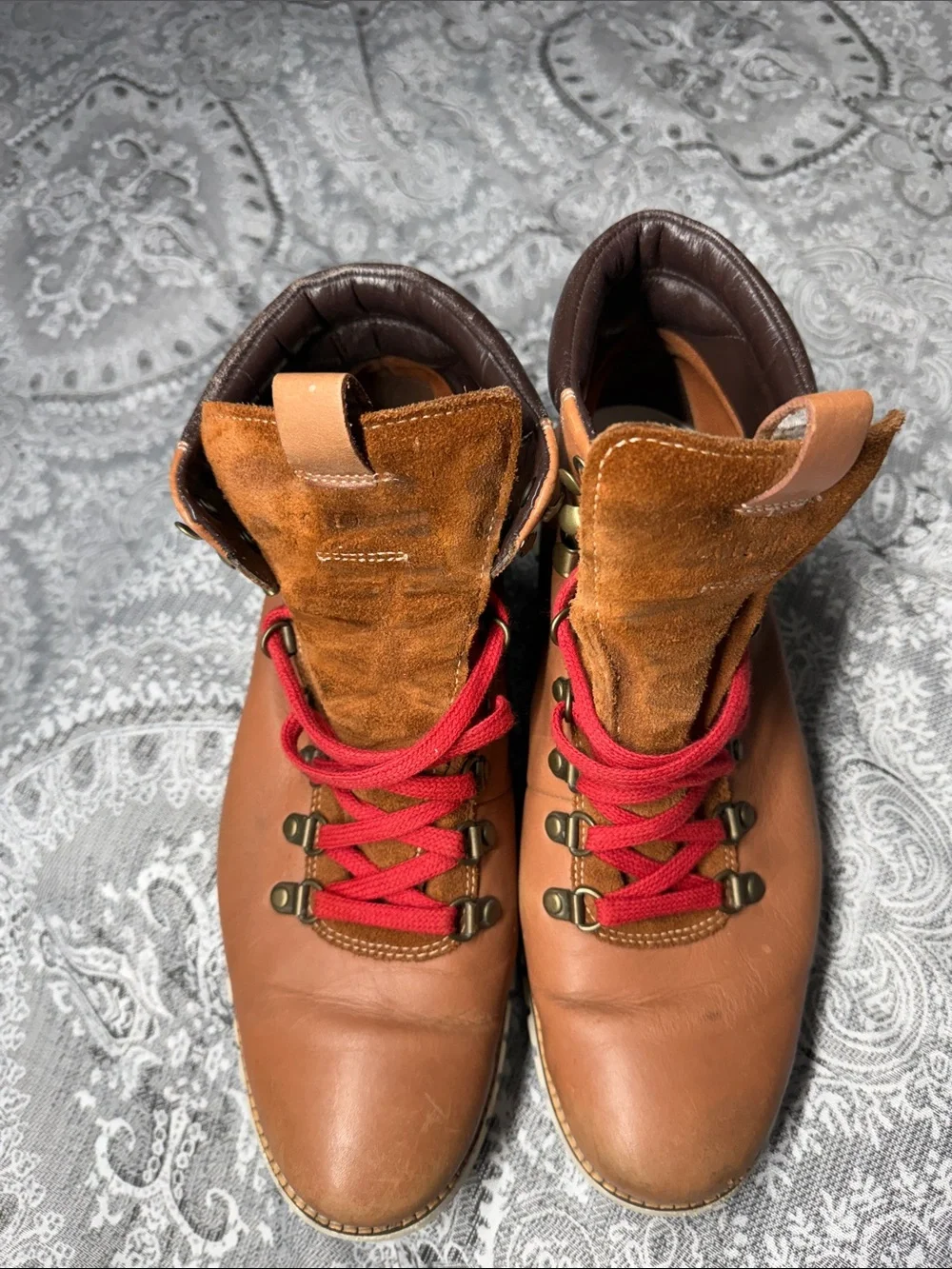Men's Cole Haan Grand O - Brown Leather Hiking Boots with Red Laces - Size 10